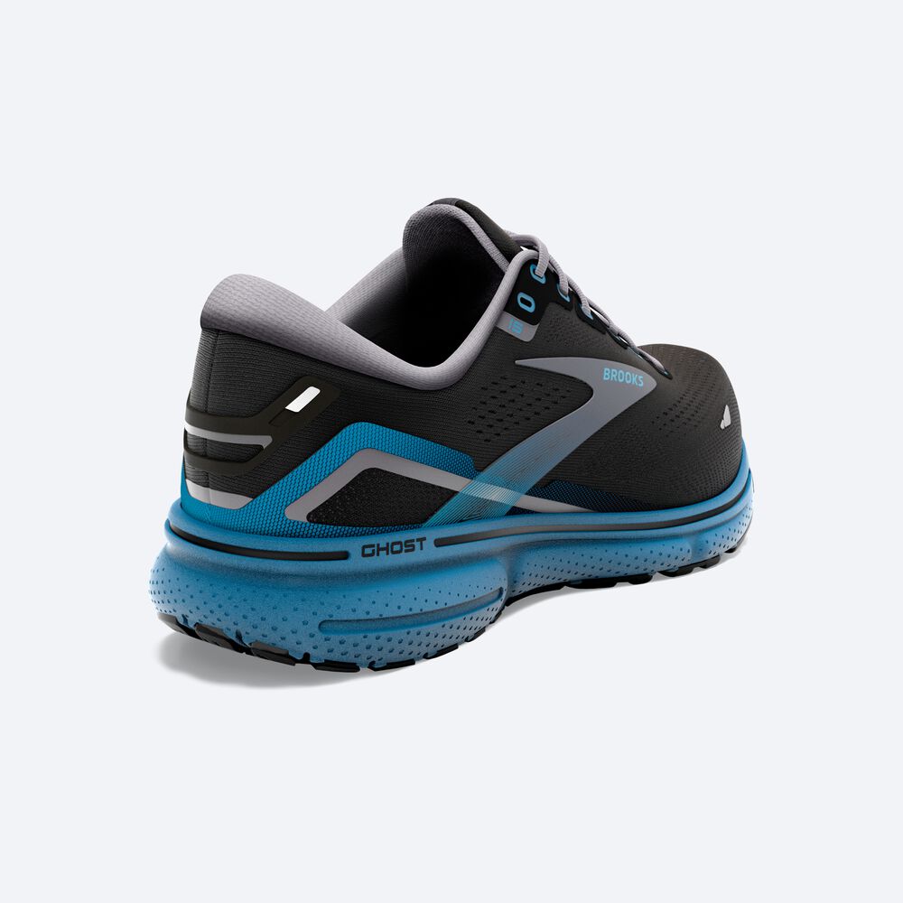 Men's Brooks Ghost 15 Road Running Shoes Black/Blue | USA65172