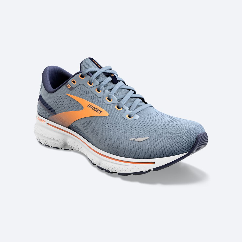 Men's Brooks Ghost 15 Running Shoes Grey/Navy/Orange | USA23856