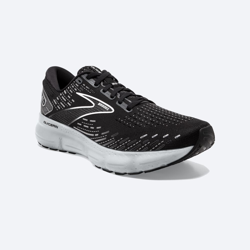 Men's Brooks Glycerin 20 Road Running Shoes Black/White | USA16508