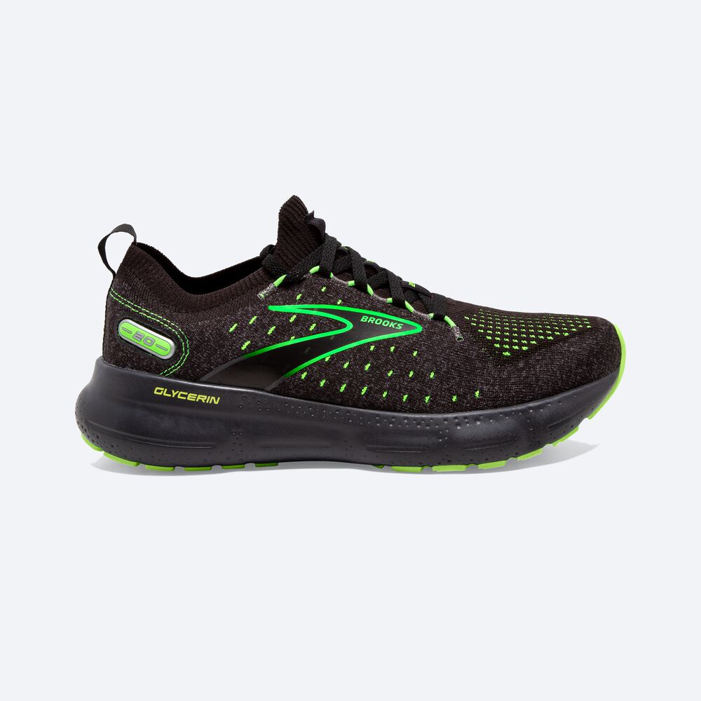 Men\'s Brooks Glycerin StealthFit 20 Road Running Shoes Black/Green | USA54279