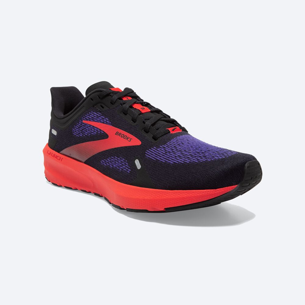 Men's Brooks Launch 9 Road Running Shoes Black/Deep Blue/Red | USA42563