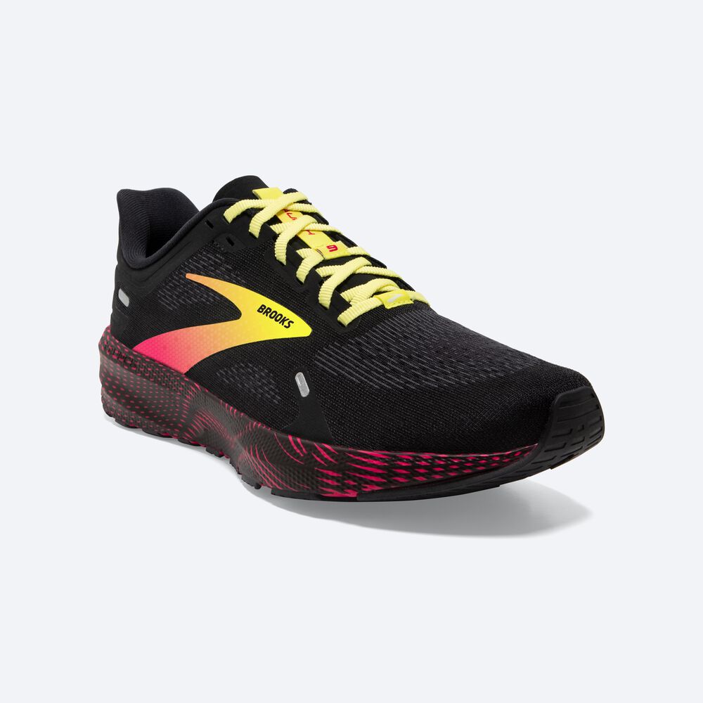 Men's Brooks Launch 9 Road Running Shoes Black/Pink/Yellow | USA97063