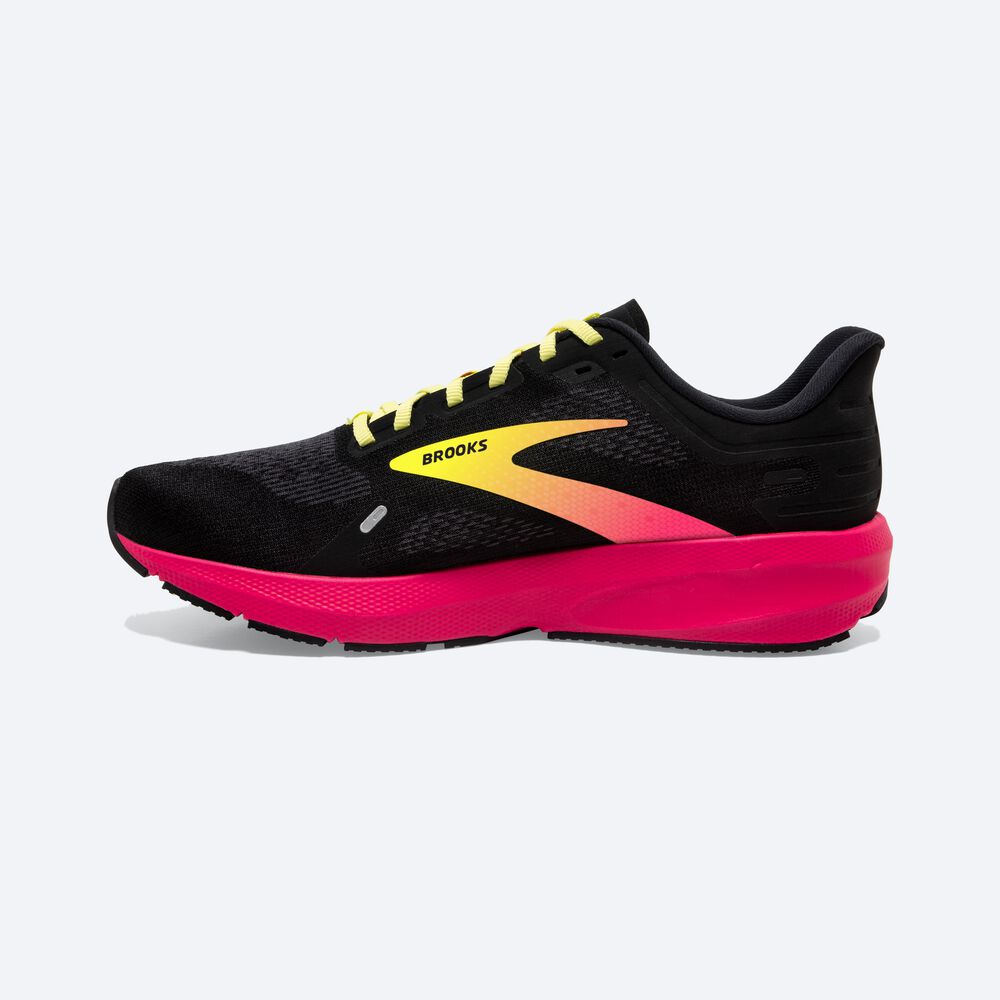 Men's Brooks Launch 9 Road Running Shoes Black/Pink/Yellow | USA97063