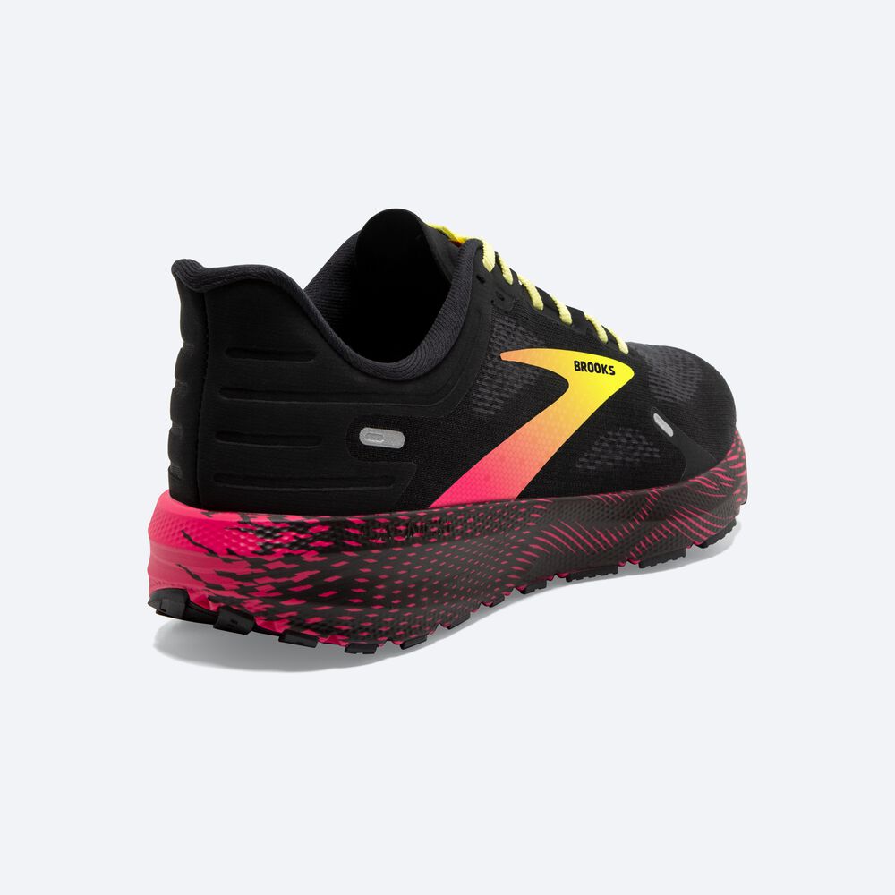 Men's Brooks Launch 9 Road Running Shoes Black/Pink/Yellow | USA97063