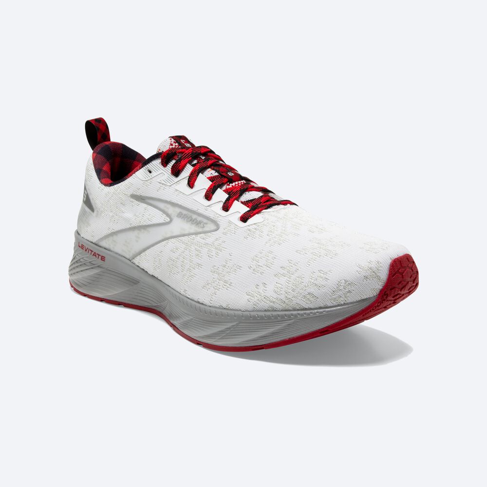 Men's Brooks Levitate 6 Road Running Shoes White/Red/Silver | USA27091