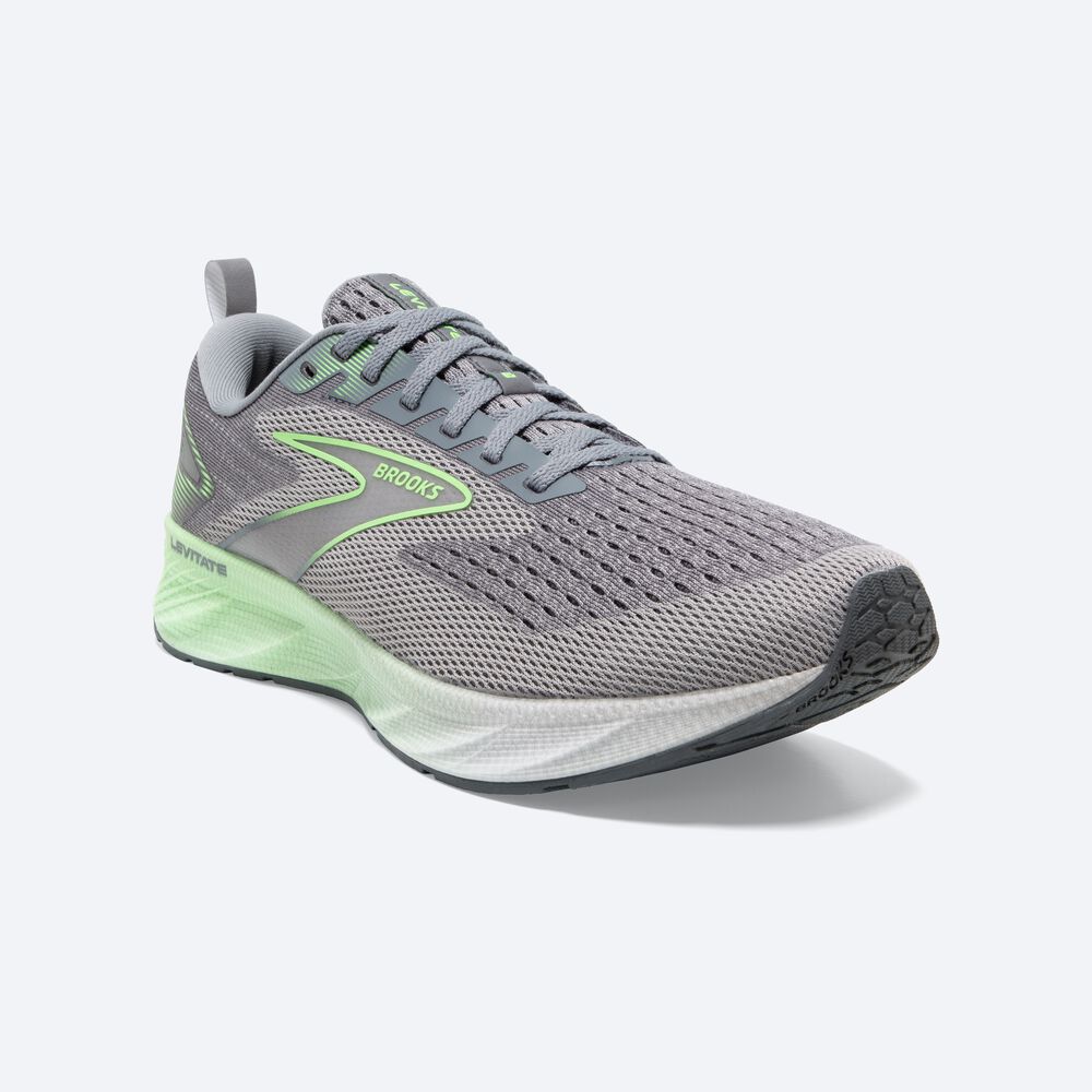 Men's Brooks Levitate 6 Road Running Shoes Grey/Green | USA45169