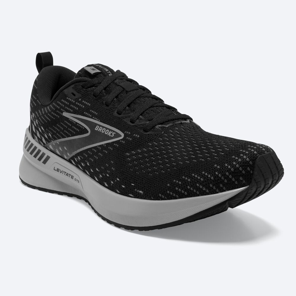 Men's Brooks Levitate GTS 5 Road Running Shoes Black/Grey | USA68749