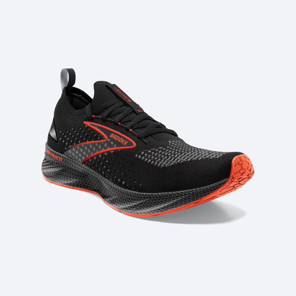 Men's Brooks Levitate StealthFit 6 Road Running Shoes Black/Orange | USA17852