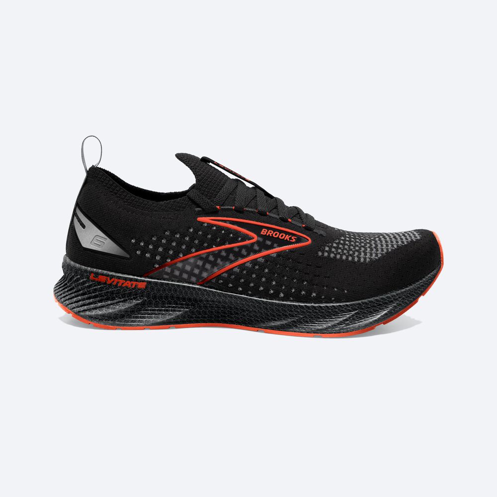 Men\'s Brooks Levitate StealthFit 6 Road Running Shoes Black/Orange | USA17852