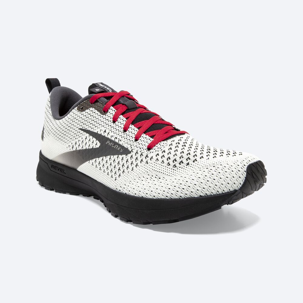 Men's Brooks Revel 4 Running Shoes White/Black/Red | USA38791