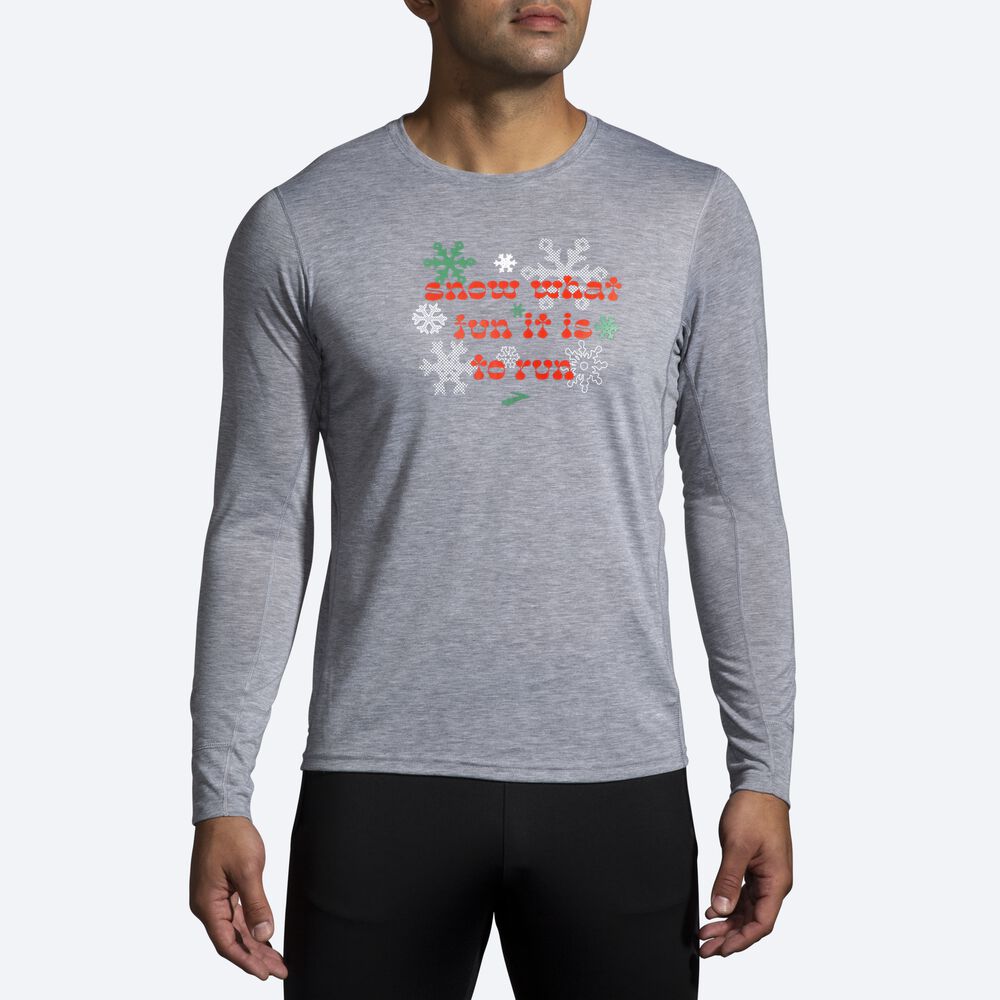 Men's Brooks Run Merry Distance Graphic Long Sleeve T-Shirts Grey | USA39480