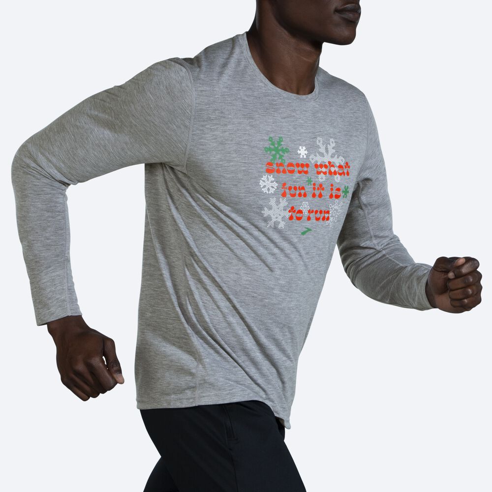 Men's Brooks Run Merry Distance Graphic Long Sleeve T-Shirts Grey | USA39480