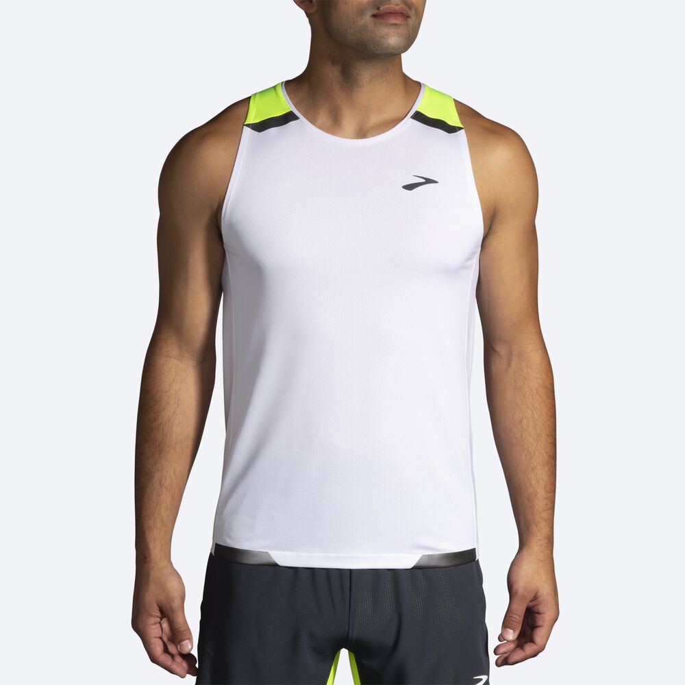 Men's Brooks Run Visible Tanks White | USA24159