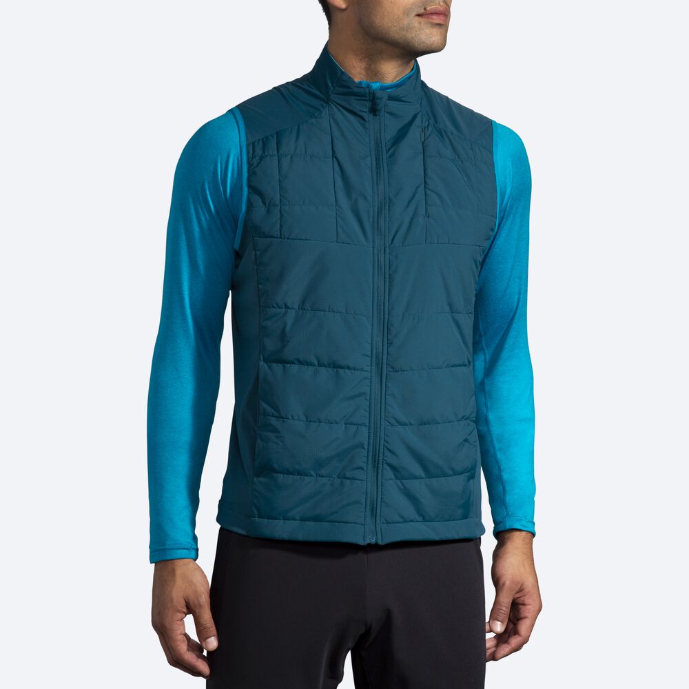 Men's Brooks Shield Hybrid Vest Deep Green/Blue | USA14986