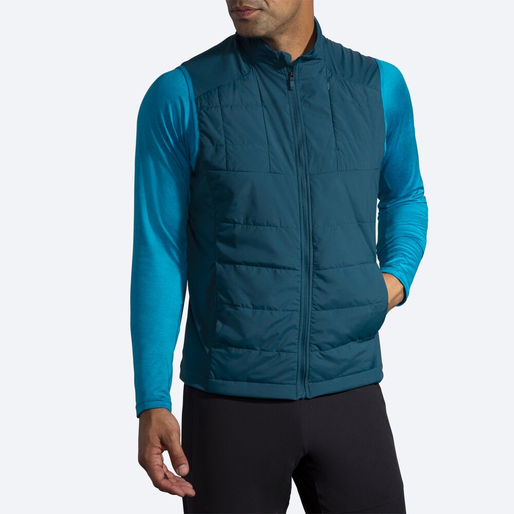 Men's Brooks Shield Hybrid Vest Deep Green/Blue | USA14986