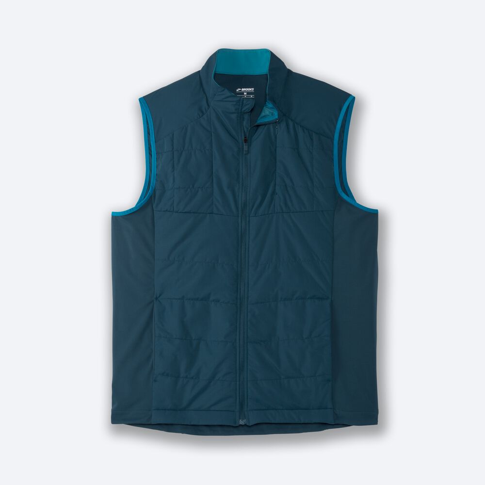 Men\'s Brooks Shield Hybrid Vest Deep Green/Blue | USA14986