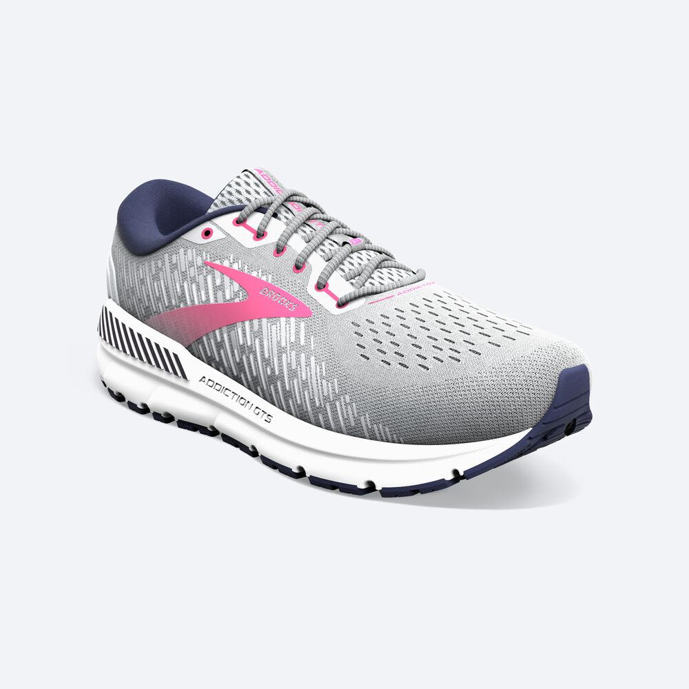 Women's Brooks Addiction GTS 15 Road Running Shoes Grey/Navy/Rose | USA90382