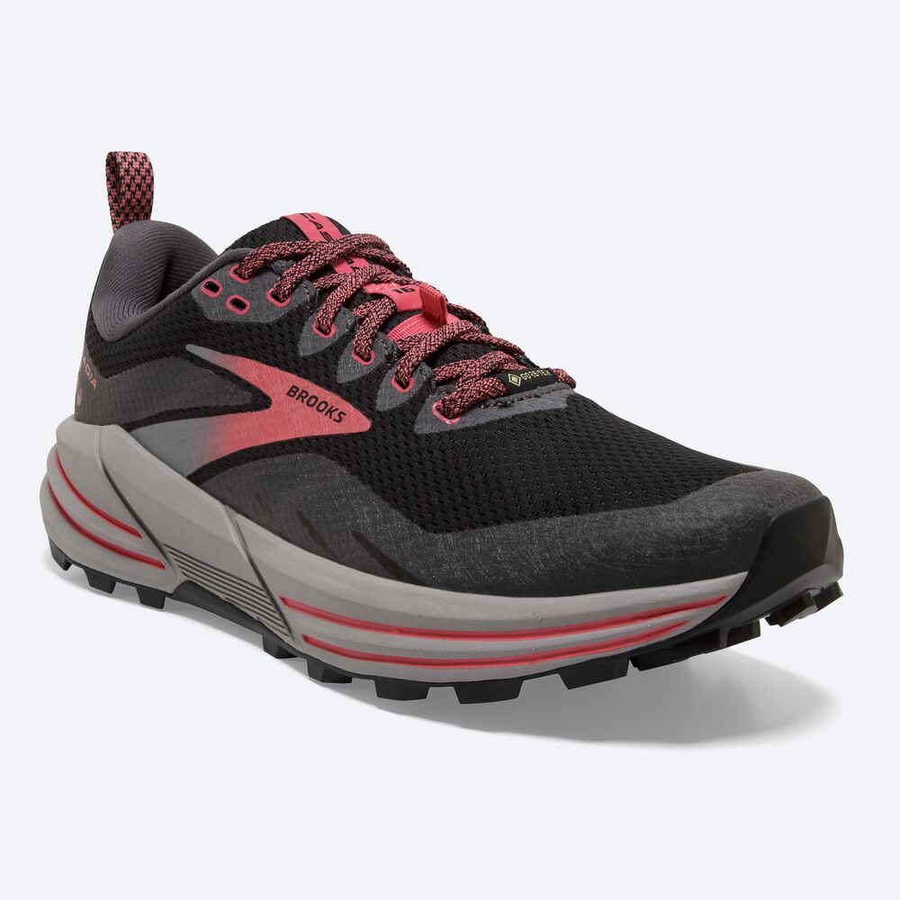 Women's Brooks Cascadia 16 GTX Trail Running Shoes Black/Coral | USA71246