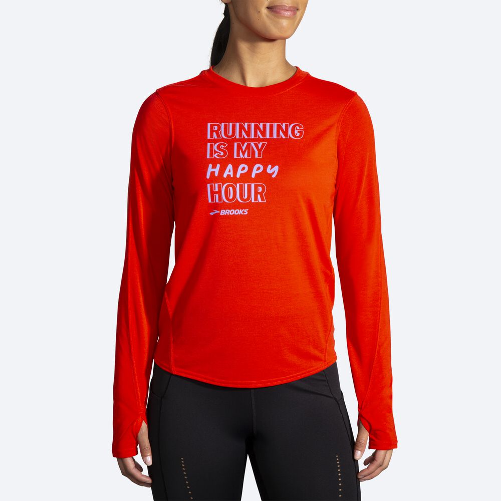 Women's Brooks Distance Graphic Long Sleeve T-Shirts Red | USA32857