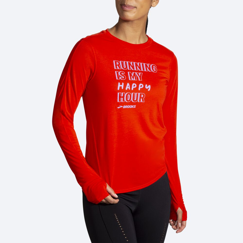 Women's Brooks Distance Graphic Long Sleeve T-Shirts Red | USA32857