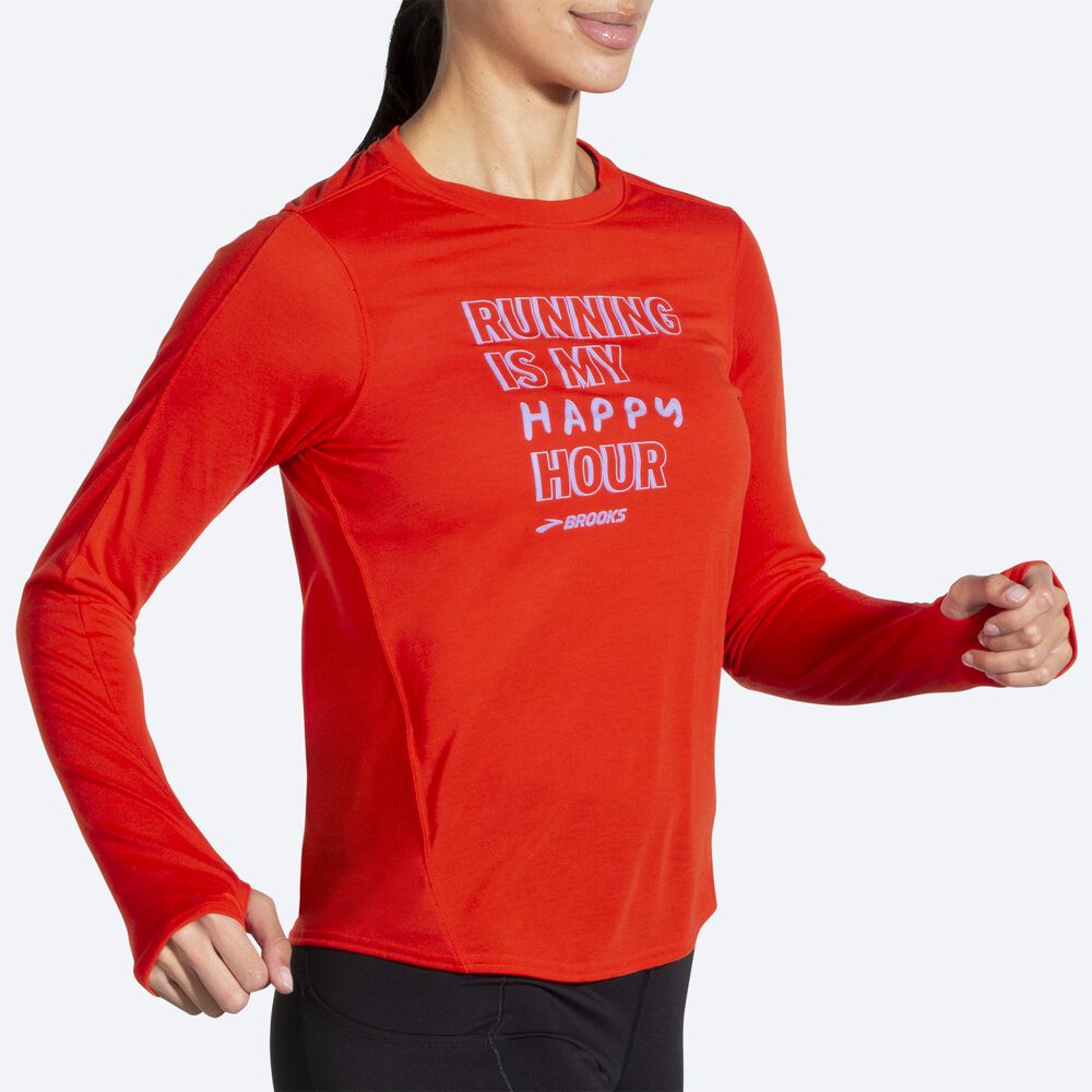 Women's Brooks Distance Graphic Long Sleeve T-Shirts Red | USA32857