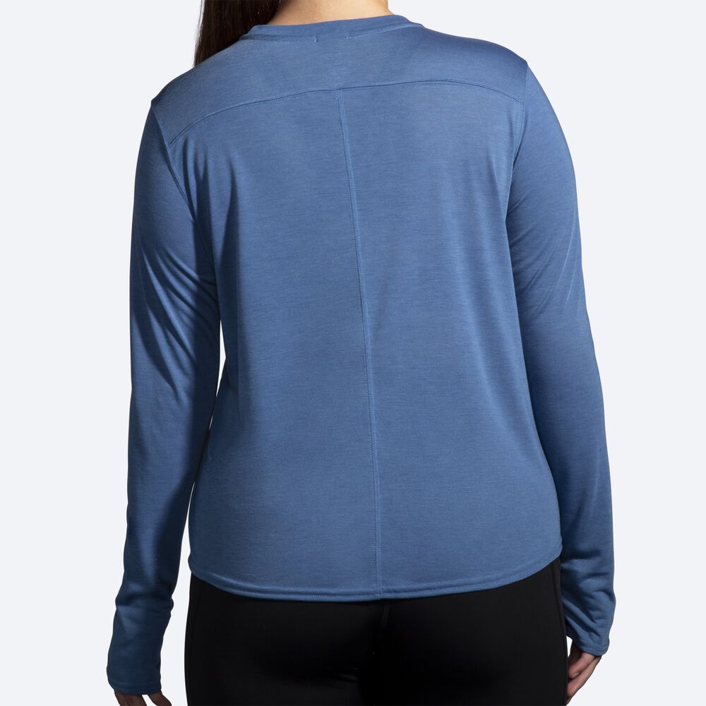 Women's Brooks Distance Graphic Long Sleeve T-Shirts Blue Grey | USA81276