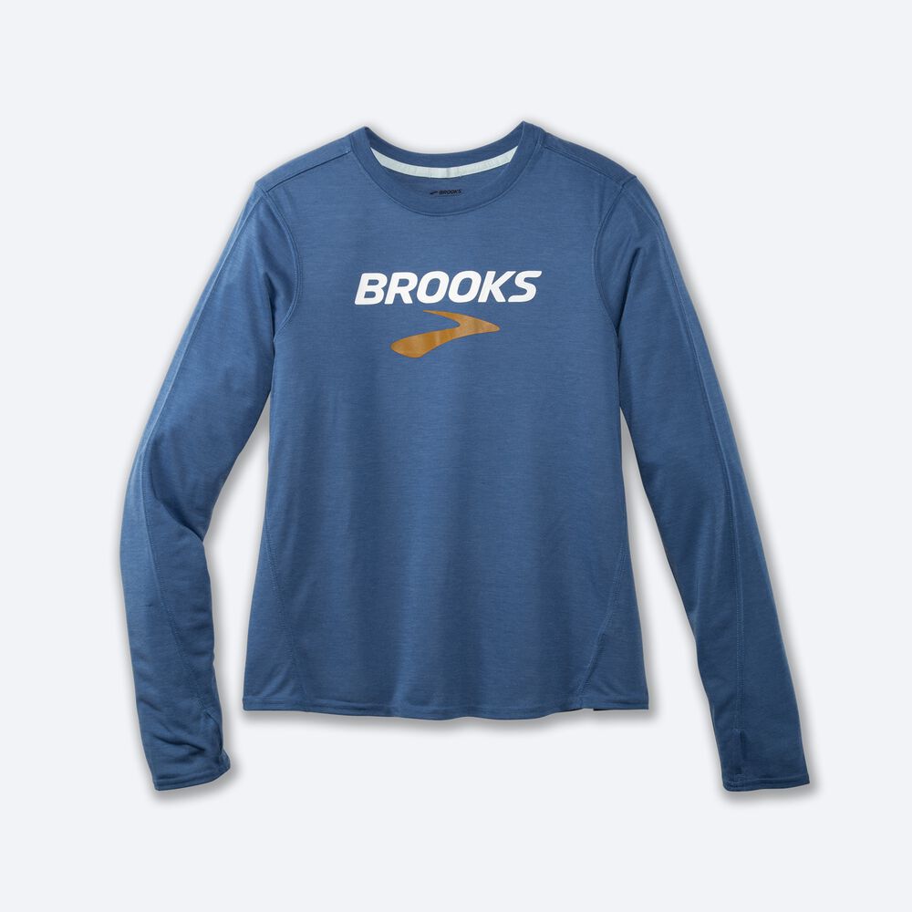 Women\'s Brooks Distance Graphic Long Sleeve T-Shirts Blue Grey | USA81276