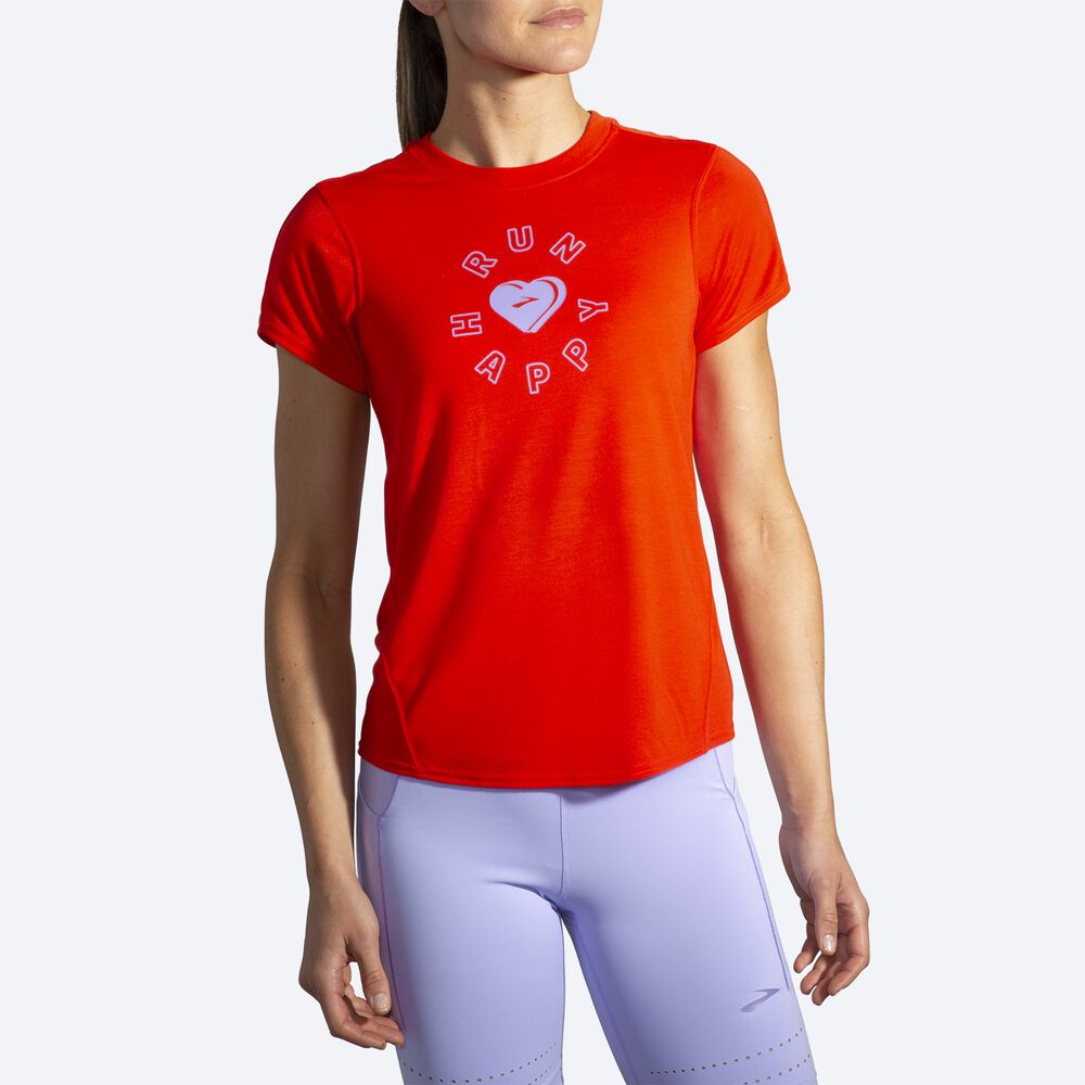 Women's Brooks Distance Graphic Short Sleeve T-Shirts Red | USA07659