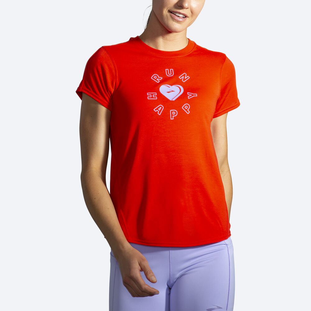 Women's Brooks Distance Graphic Short Sleeve T-Shirts Red | USA07659