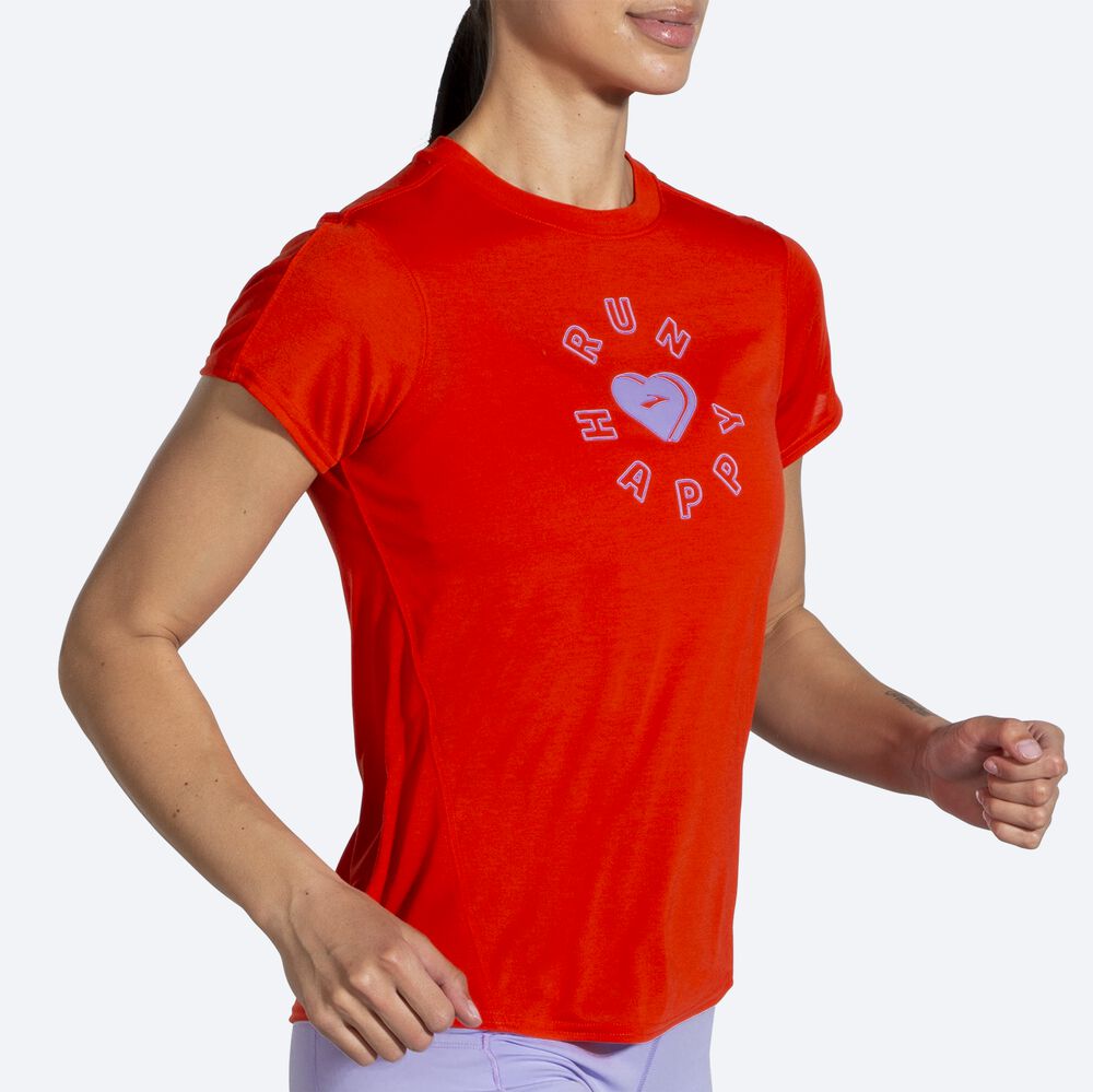 Women's Brooks Distance Graphic Short Sleeve T-Shirts Red | USA07659