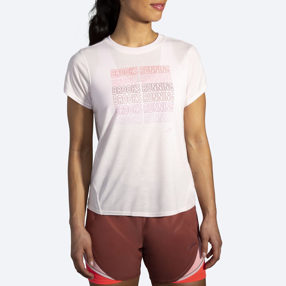 Women's Brooks Distance Graphic Short Sleeve T-Shirts Rose | USA14269