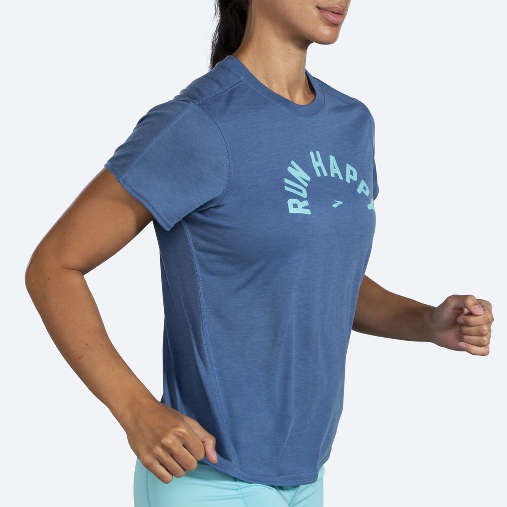 Women's Brooks Distance Graphic Short Sleeve T-Shirts Blue Grey | USA20875