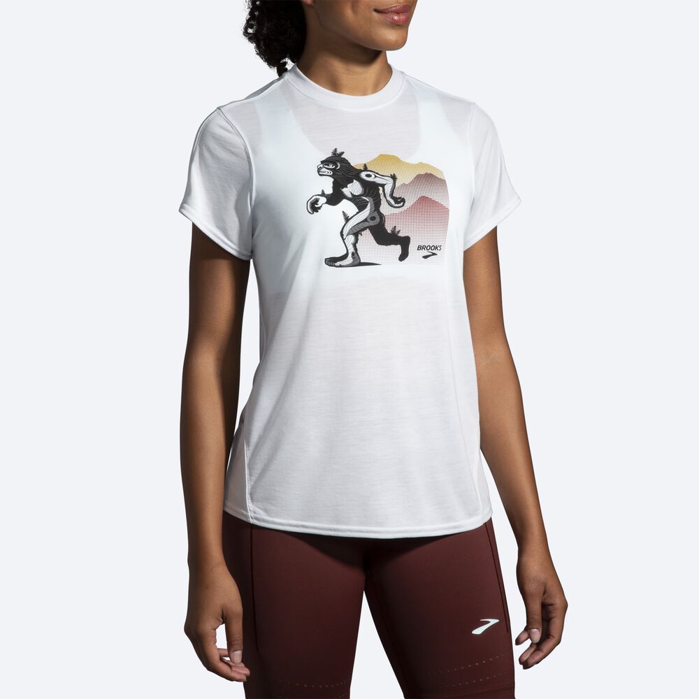 Women's Brooks Distance Graphic Short Sleeve T-Shirts White | USA20968