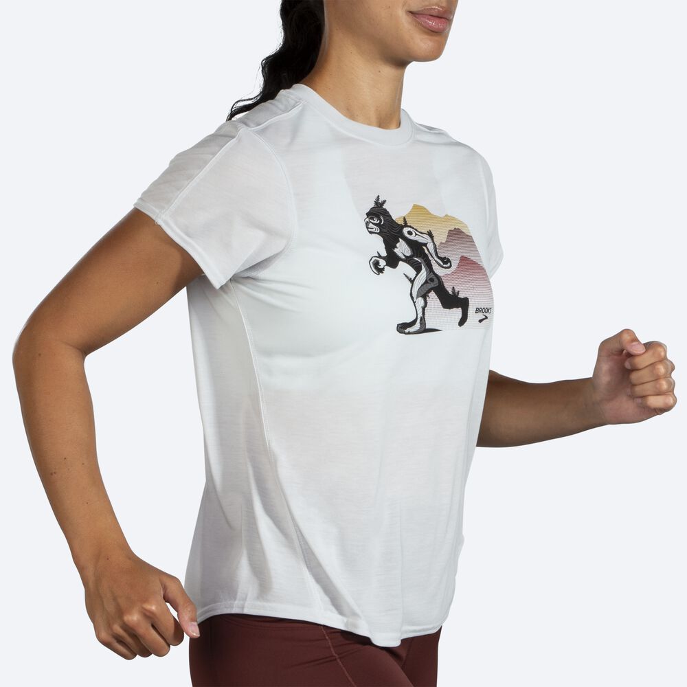 Women's Brooks Distance Graphic Short Sleeve T-Shirts White | USA20968