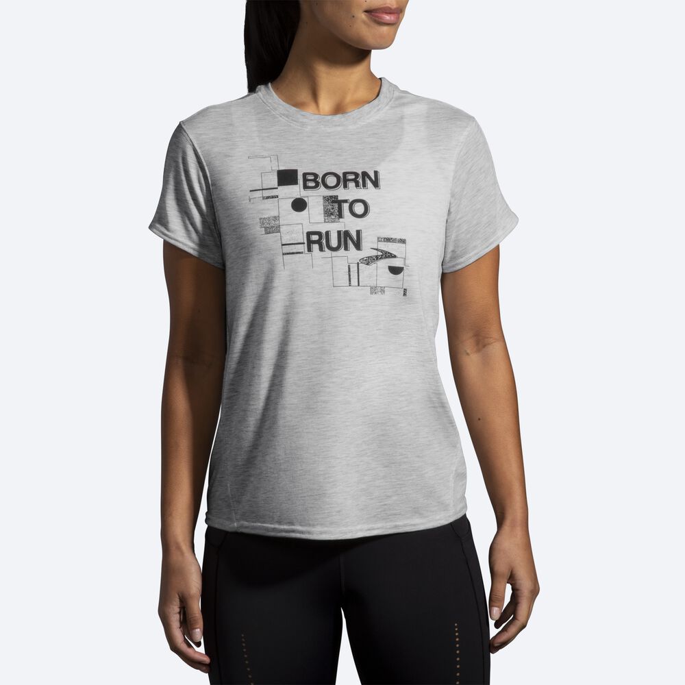 Women's Brooks Distance Graphic Short Sleeve T-Shirts Grey | USA26578