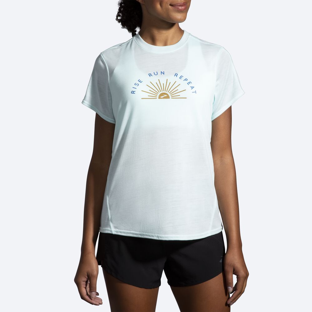 Women's Brooks Distance Graphic Short Sleeve T-Shirts Blue | USA37495