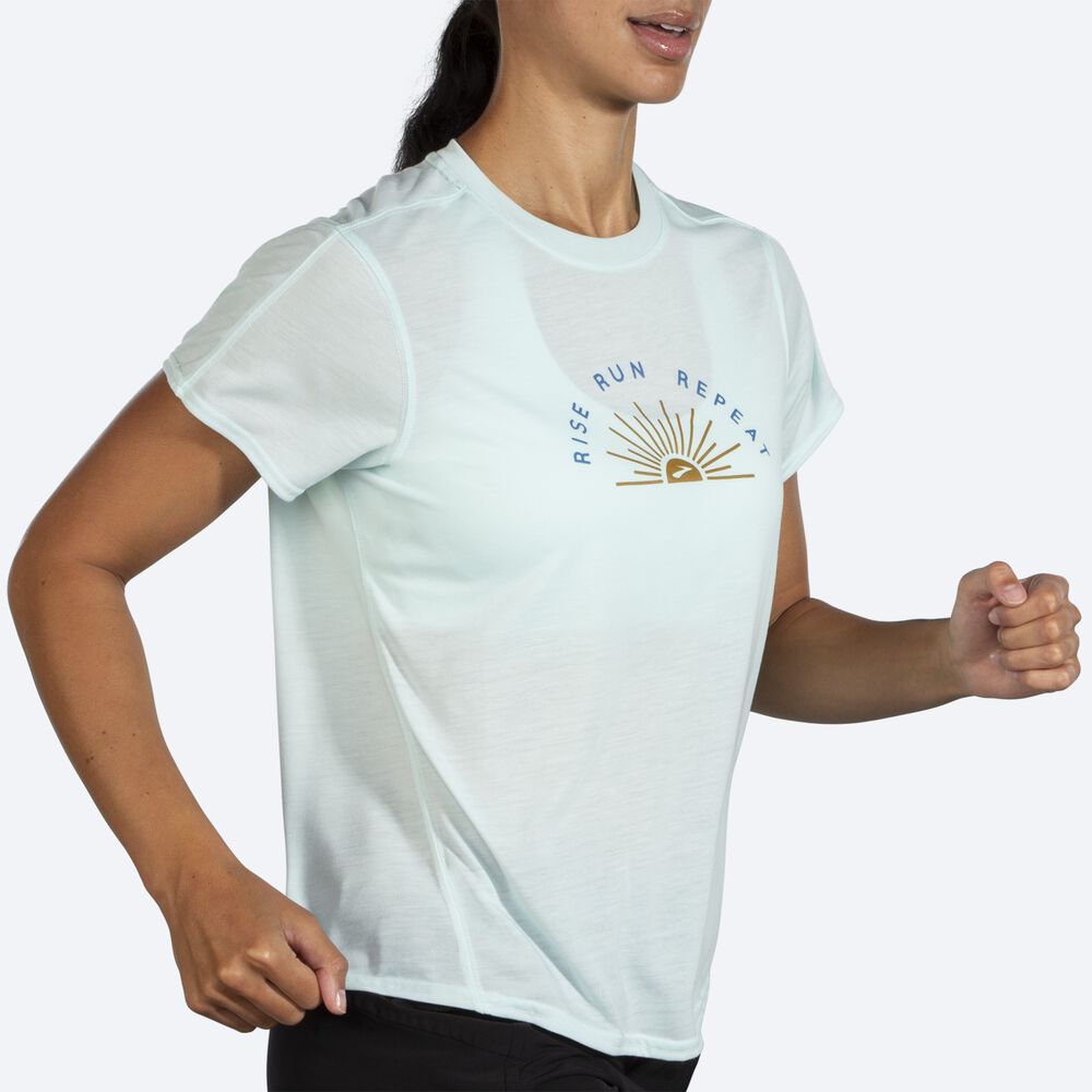 Women's Brooks Distance Graphic Short Sleeve T-Shirts Blue | USA37495