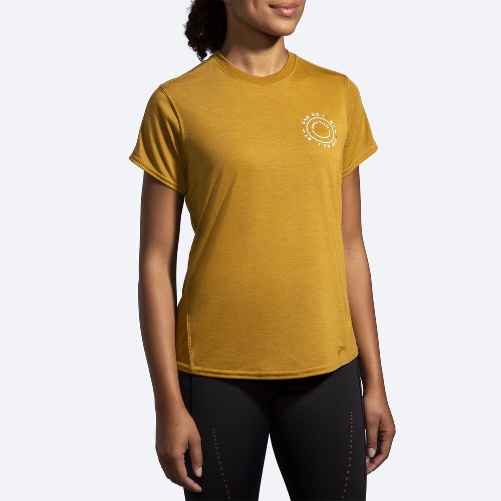 Women's Brooks Distance Graphic Short Sleeve T-Shirts Olive | USA50329