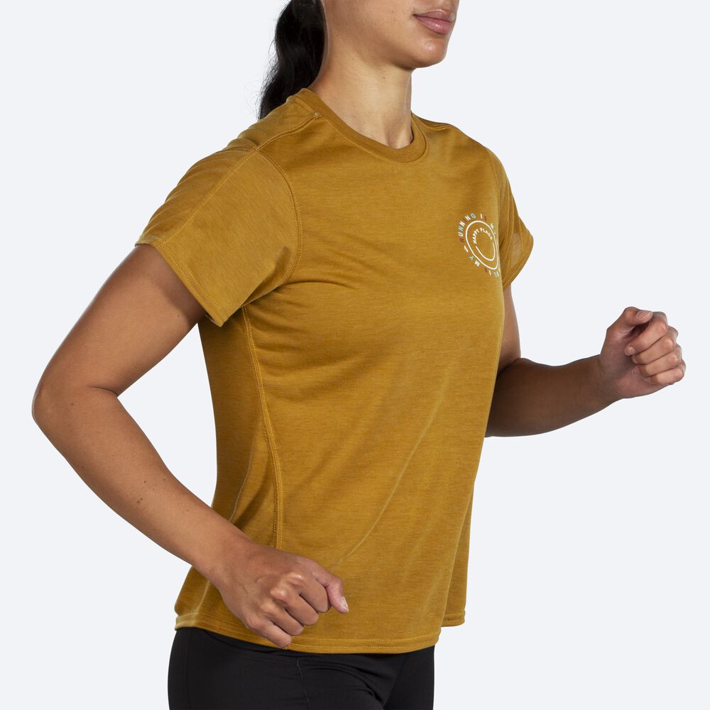 Women's Brooks Distance Graphic Short Sleeve T-Shirts Olive | USA50329