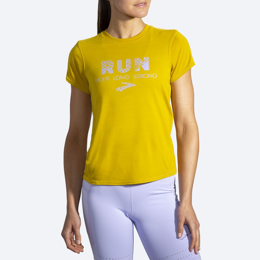 Women's Brooks Distance Graphic Short Sleeve T-Shirts Gold | USA62105