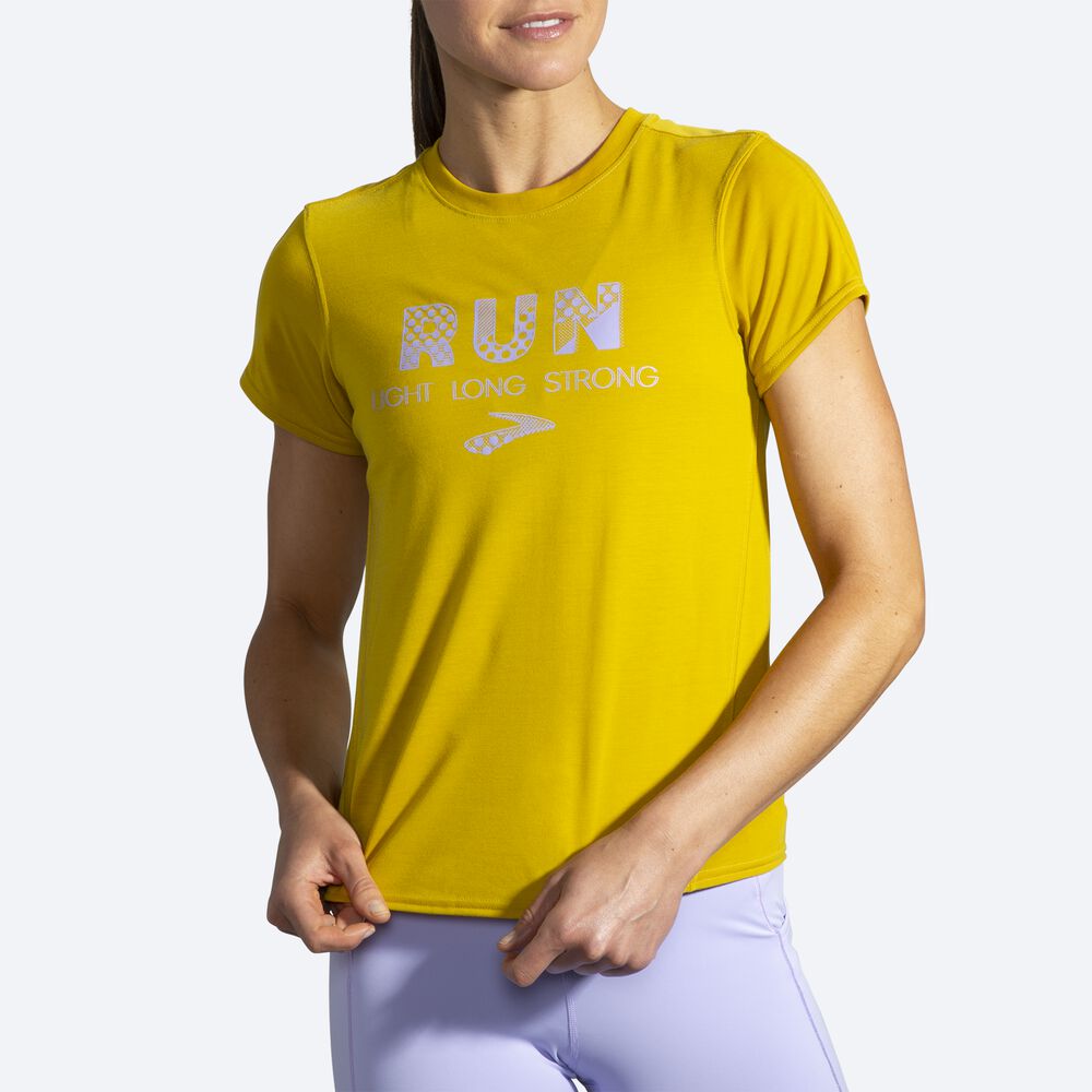 Women's Brooks Distance Graphic Short Sleeve T-Shirts Gold | USA62105