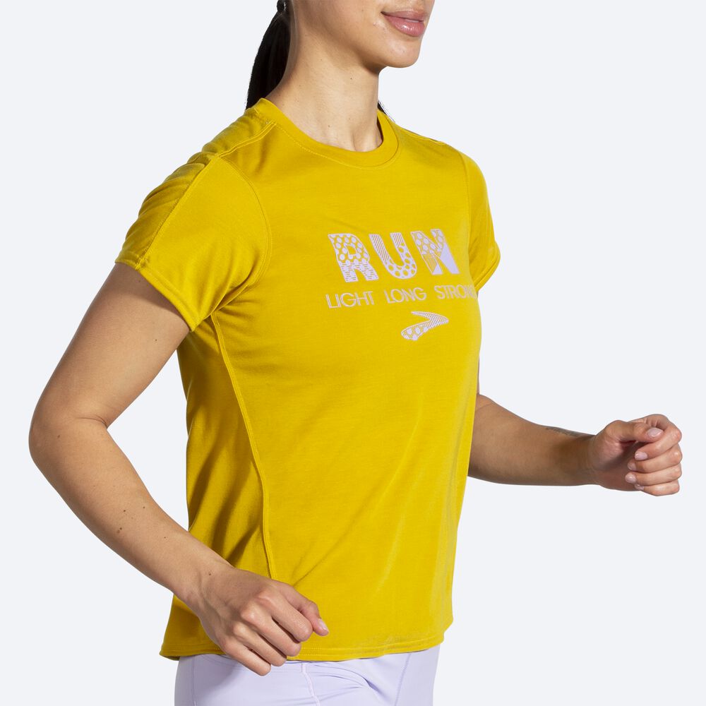 Women's Brooks Distance Graphic Short Sleeve T-Shirts Gold | USA62105