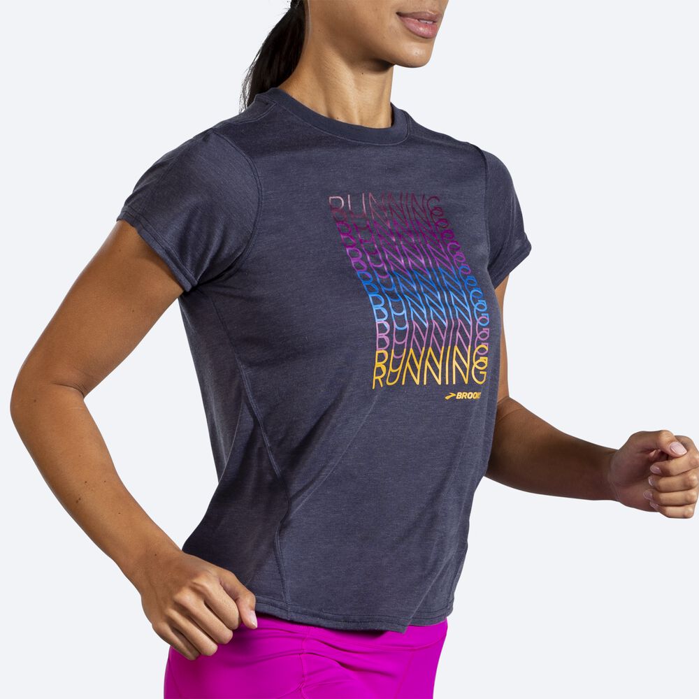 Women's Brooks Distance Graphic Short Sleeve T-Shirts Navy | USA78350