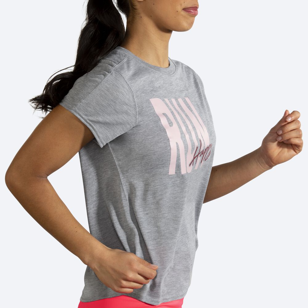 Women's Brooks Distance Graphic Short Sleeve T-Shirts Grey | USA96158