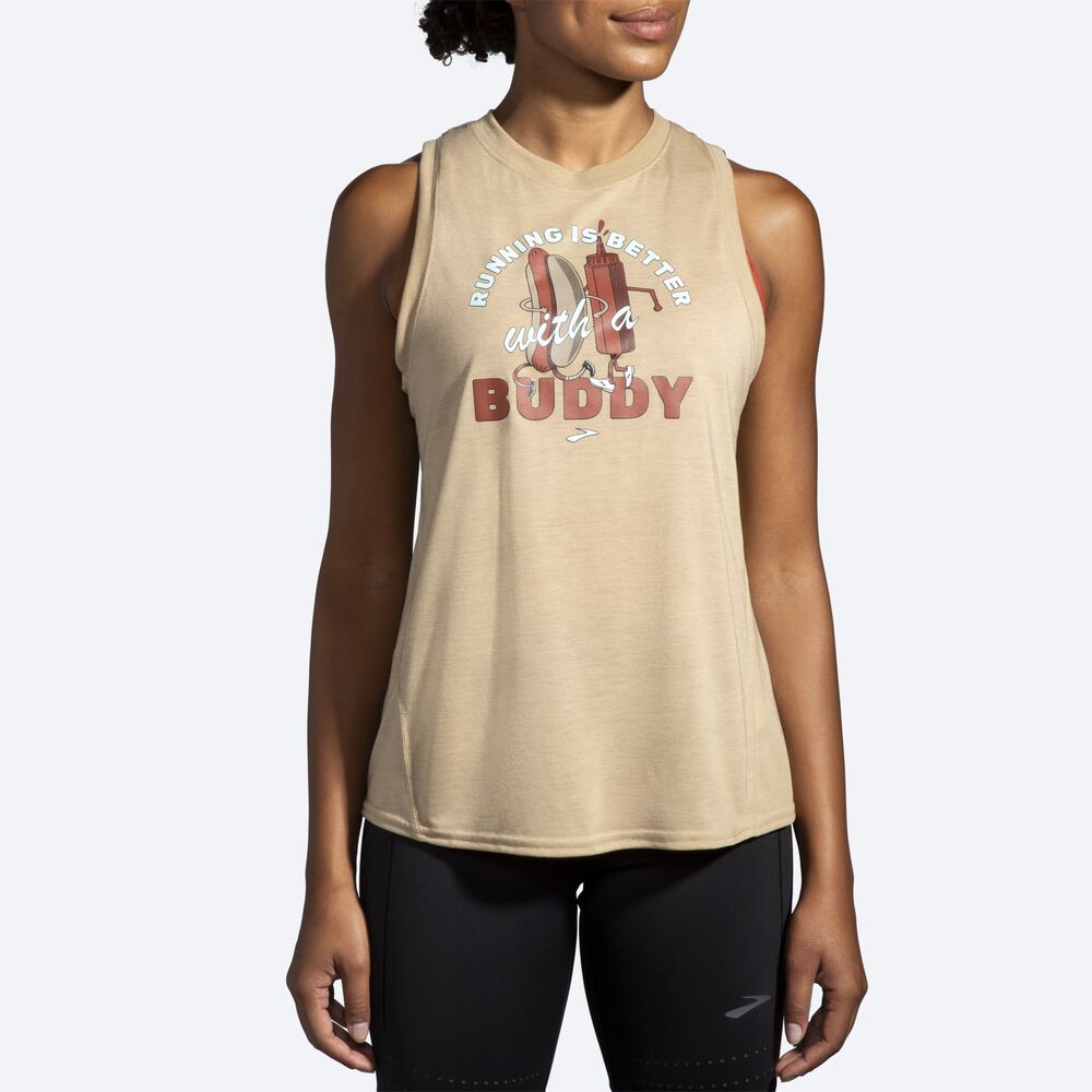 Women's Brooks Distance Graphic Tanks Beige | USA13459