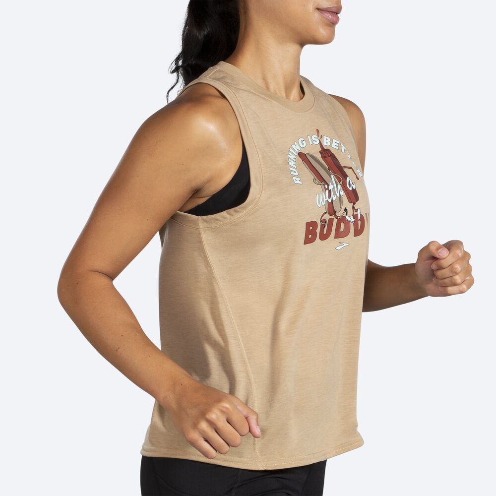 Women's Brooks Distance Graphic Tanks Beige | USA13459