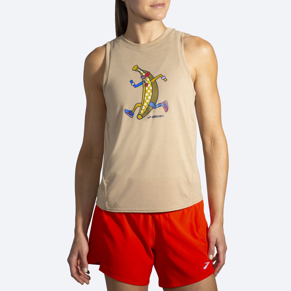 Women's Brooks Distance Graphic Tanks Beige | USA71860