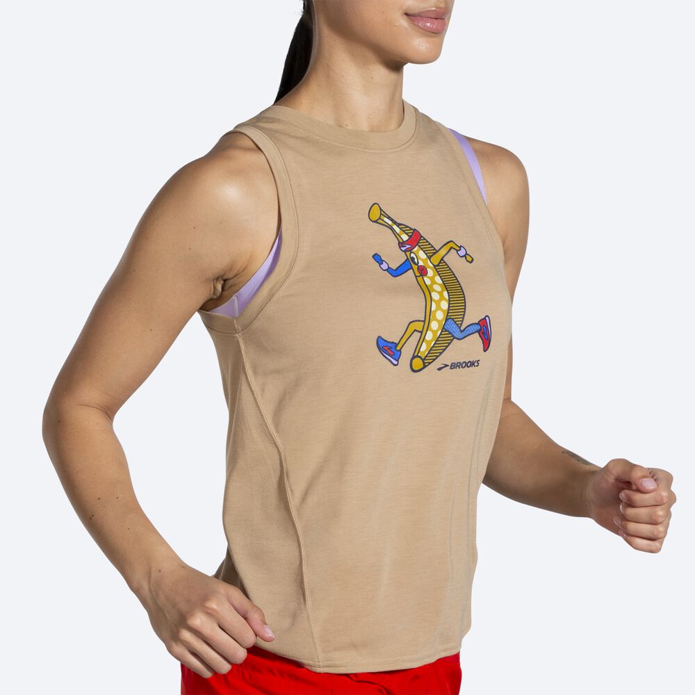 Women's Brooks Distance Graphic Tanks Beige | USA71860