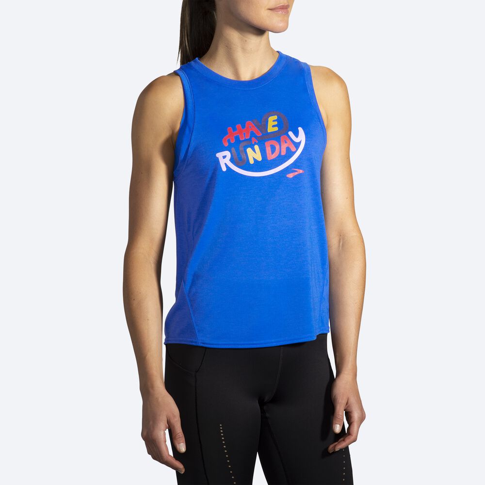 Women's Brooks Distance Graphic Tanks Blue | USA20149