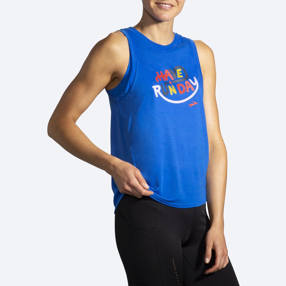 Women's Brooks Distance Graphic Tanks Blue | USA20149